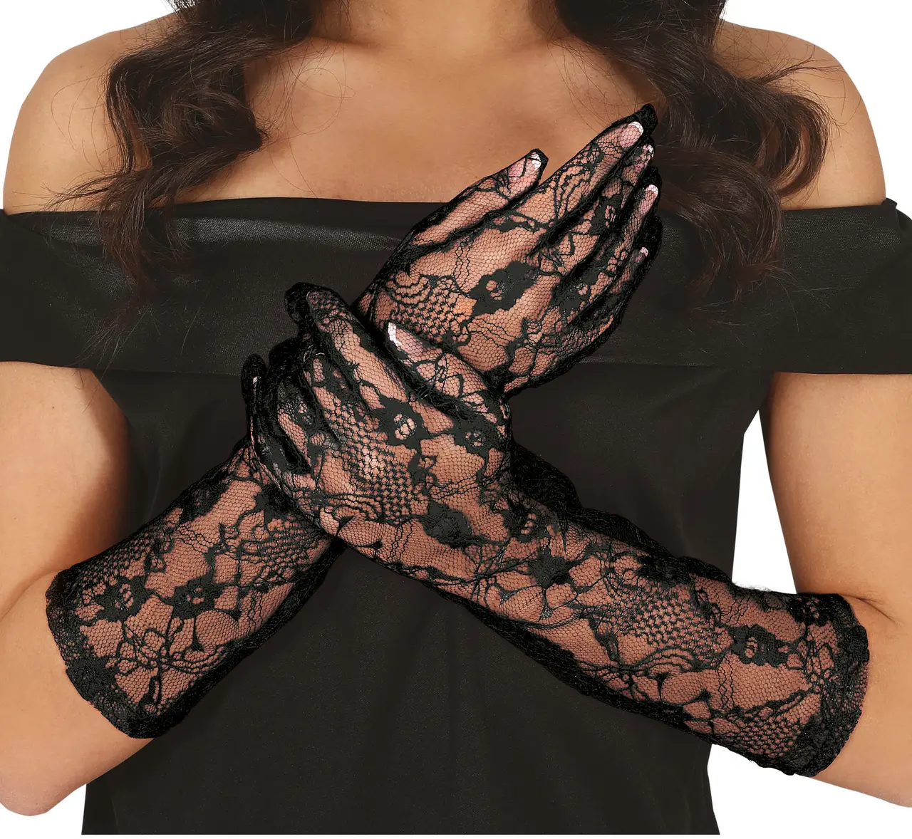 Gennembrudte handsker, 38 cm, sorte