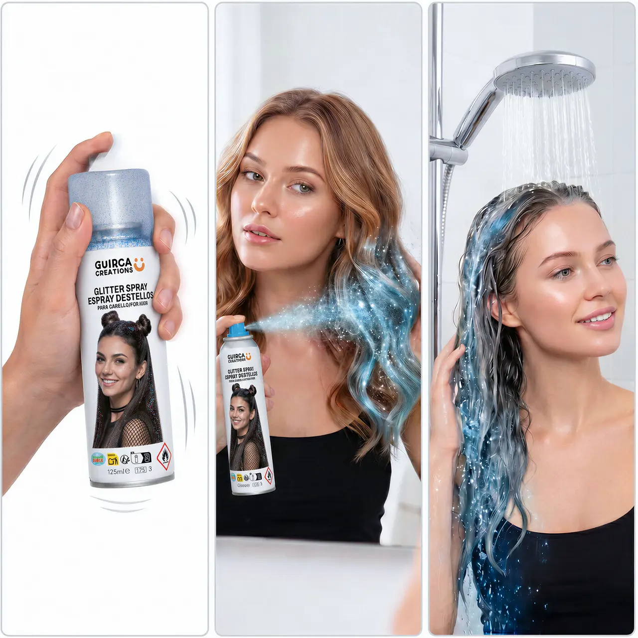 Glitrende blå hårspray 125 ml