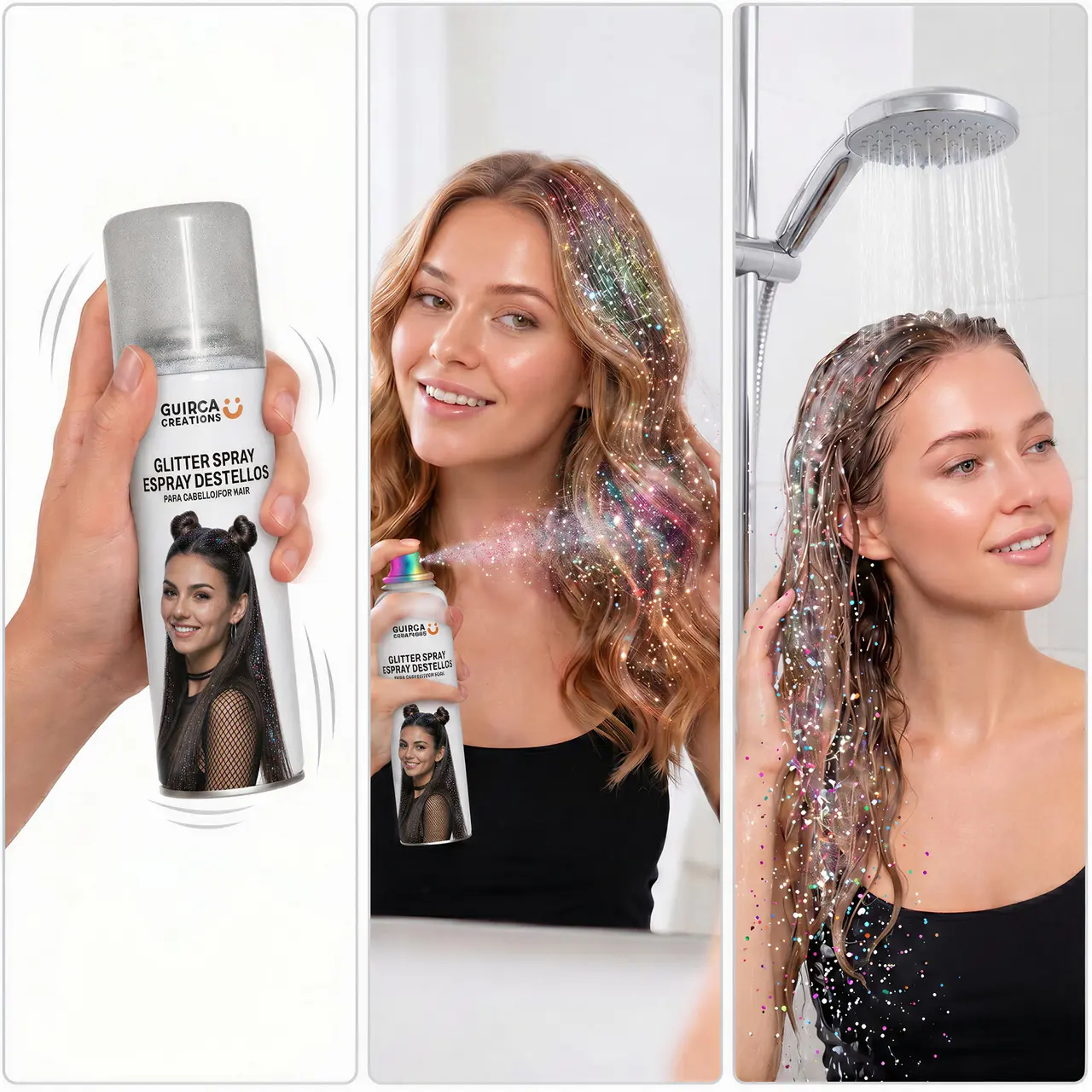 Glitrende flerfarvet hårspray 125 ml