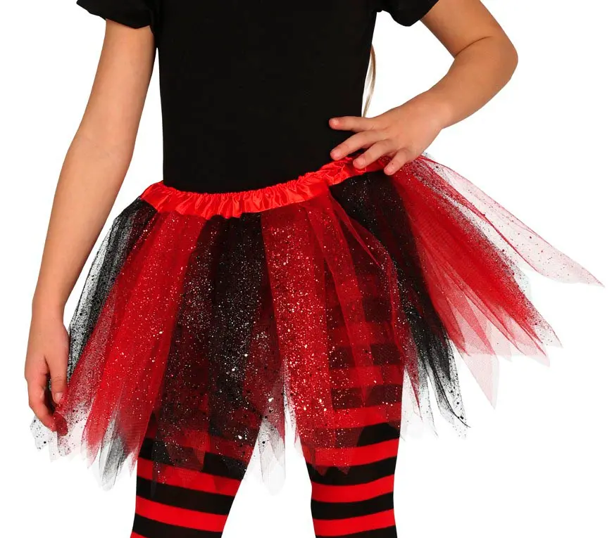 Sort/rød tutu til børn, 30 cm