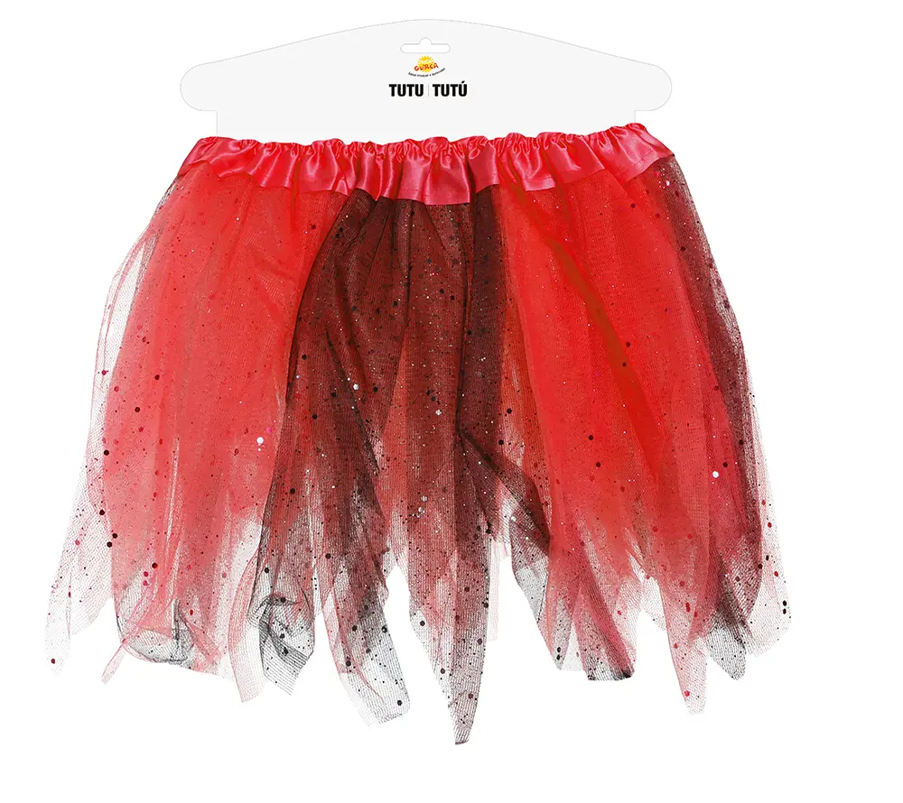 Sort/rød tutu til børn, 30 cm