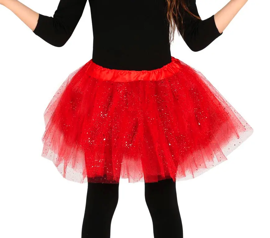 Rød tutu med glimmer til børn, 30 cm