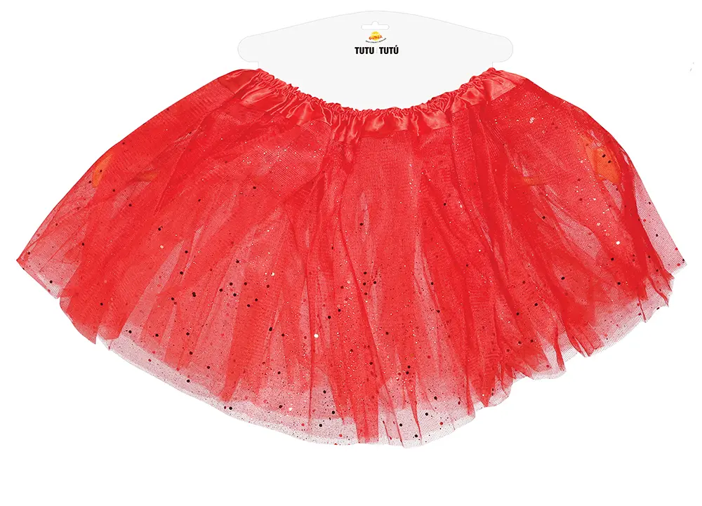 Rød tutu med glimmer til børn, 30 cm