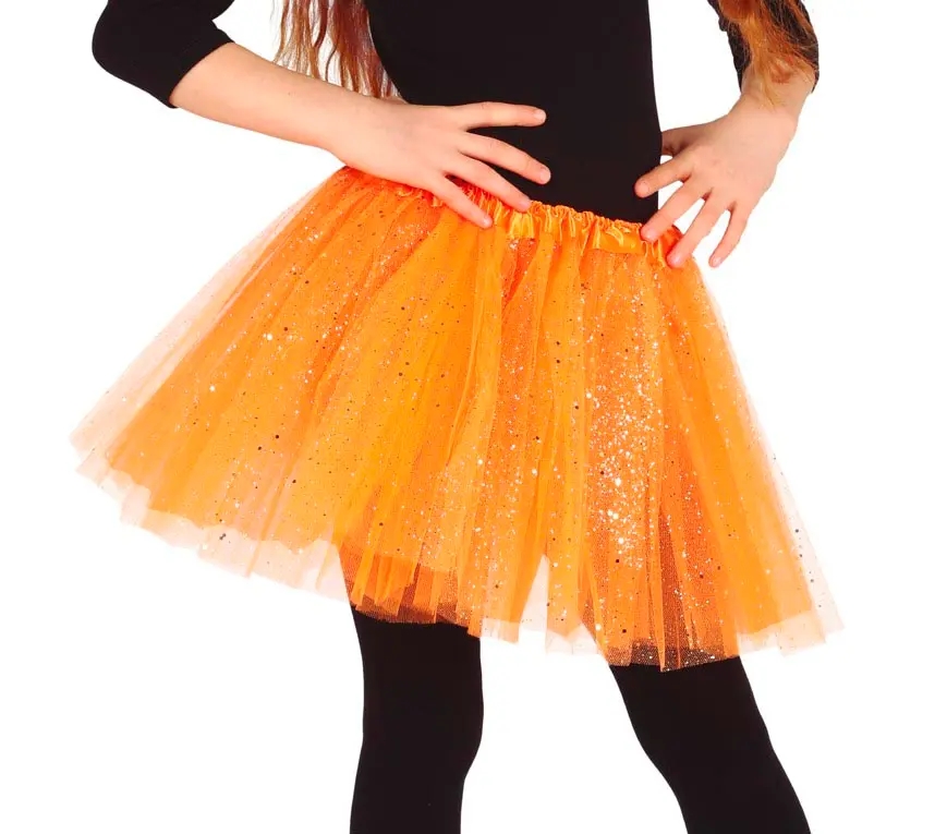 Orange tutu med glimmer til børn, 30 cm