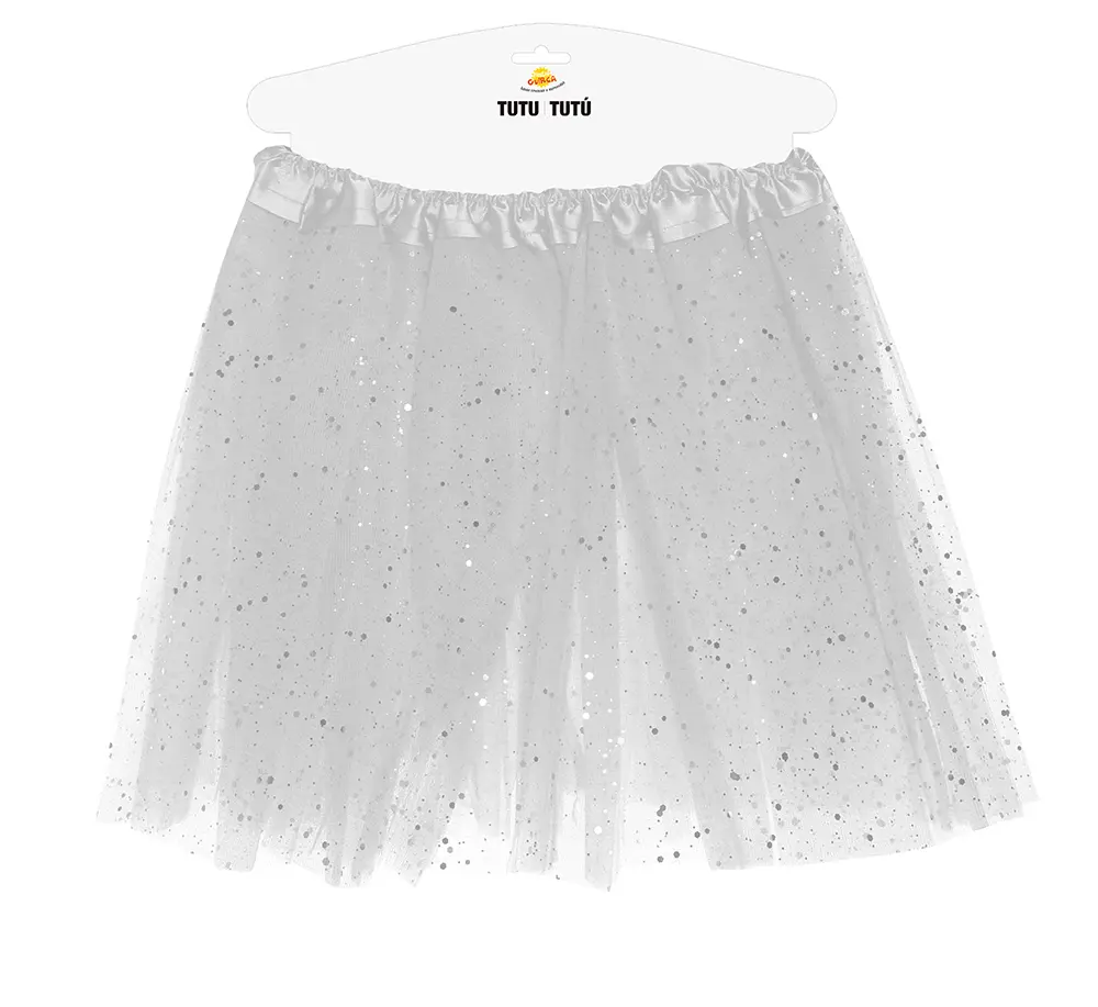 Hvid tutu med glimmer til børn, 30 cm