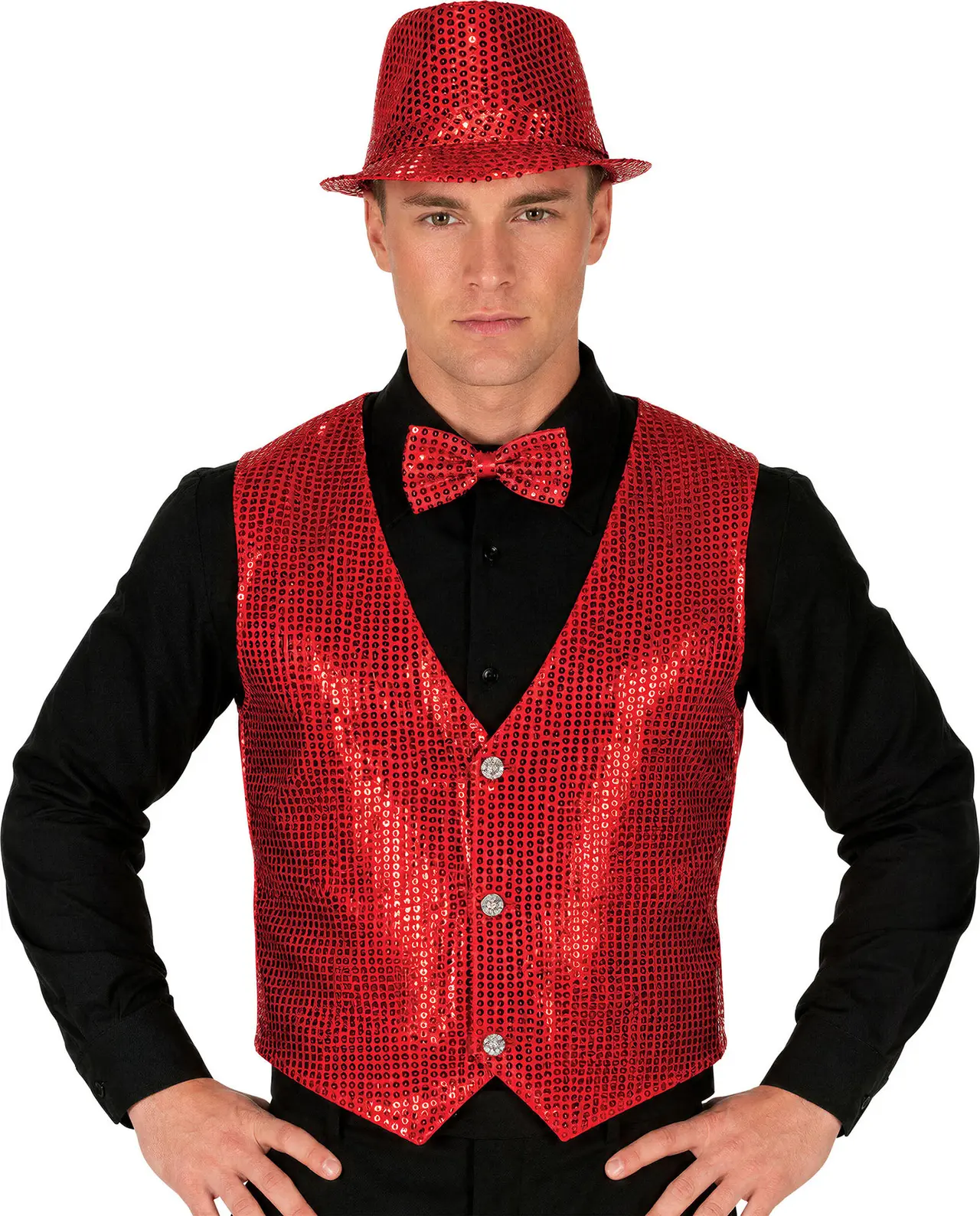 Rød pailletvest