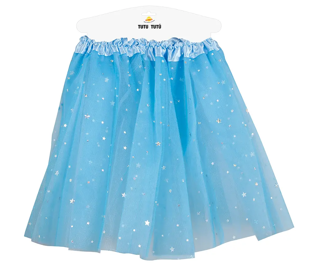 Himmelblå tutu med stjerner 30 cm