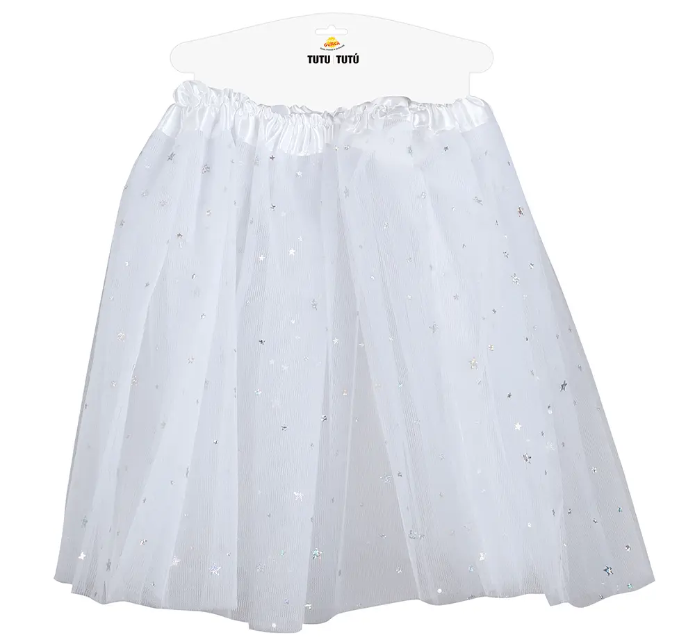 Hvid tutu med stjerner 30 cm