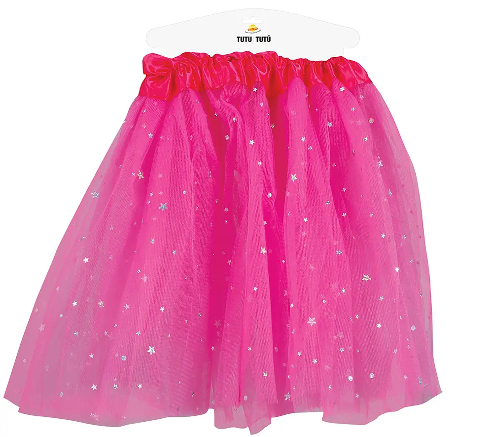Fuchsiafarvet tutu med stjerner 30 cm