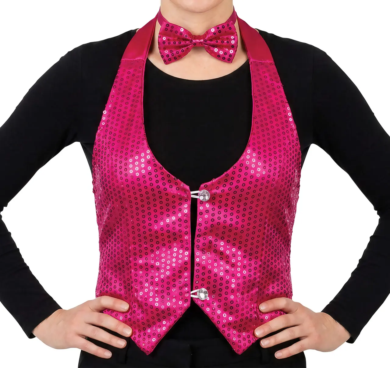 Fuchsiafarvet pailletvest til damer