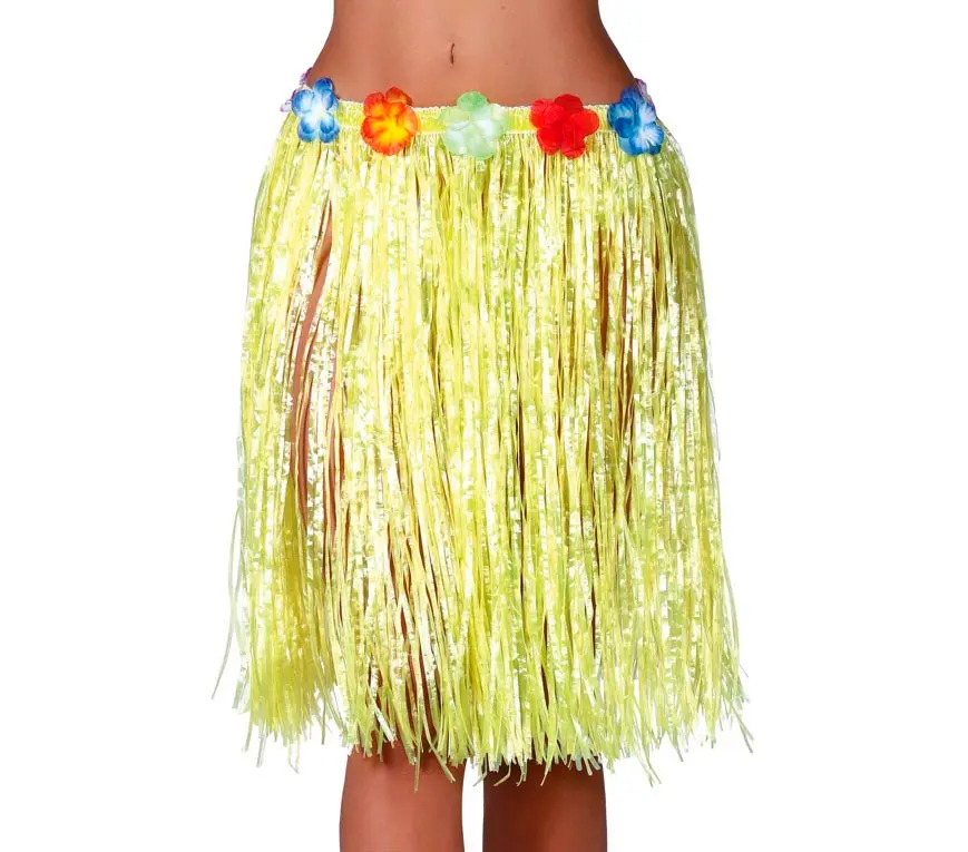 Hawaii-skørt med blomster, 50 cm, gult