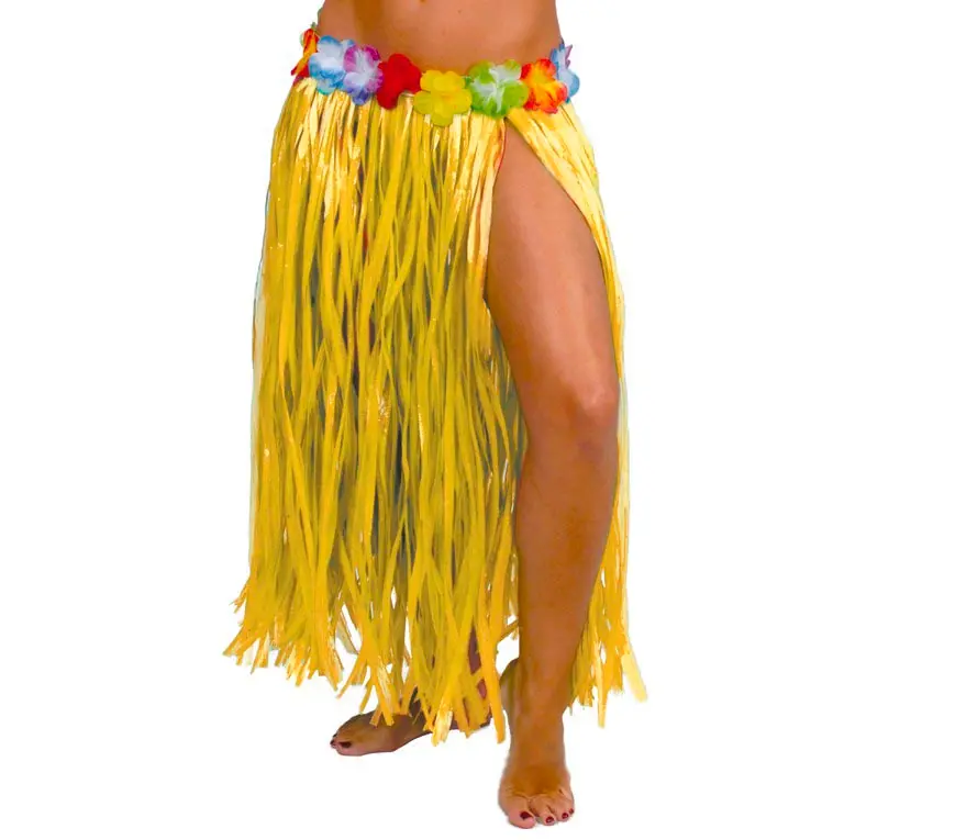 Hawaii-skørt med blomster, 75 cm, gult