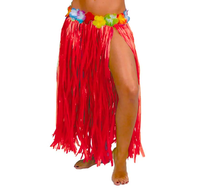 Hawaii-skørt med blomster, 75 cm, rødt