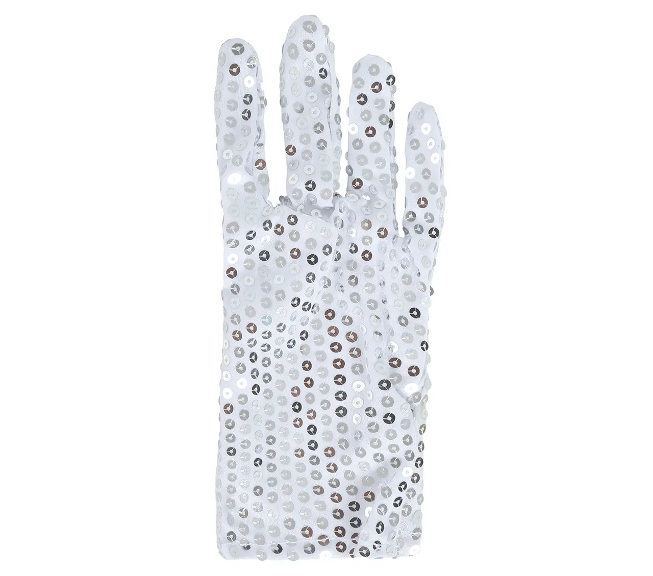 Pailletbesatte handsker, 22 cm, sølvfarvede, høj kvalitet