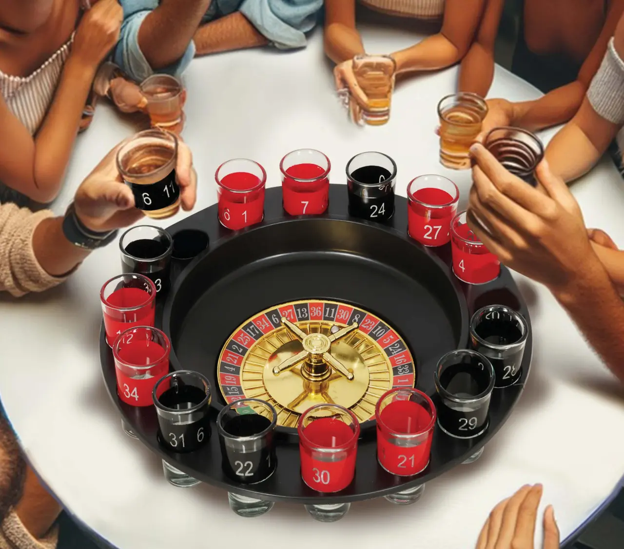 Roulette-drikkespil 29 cm, 16 glas × 4,5 cm