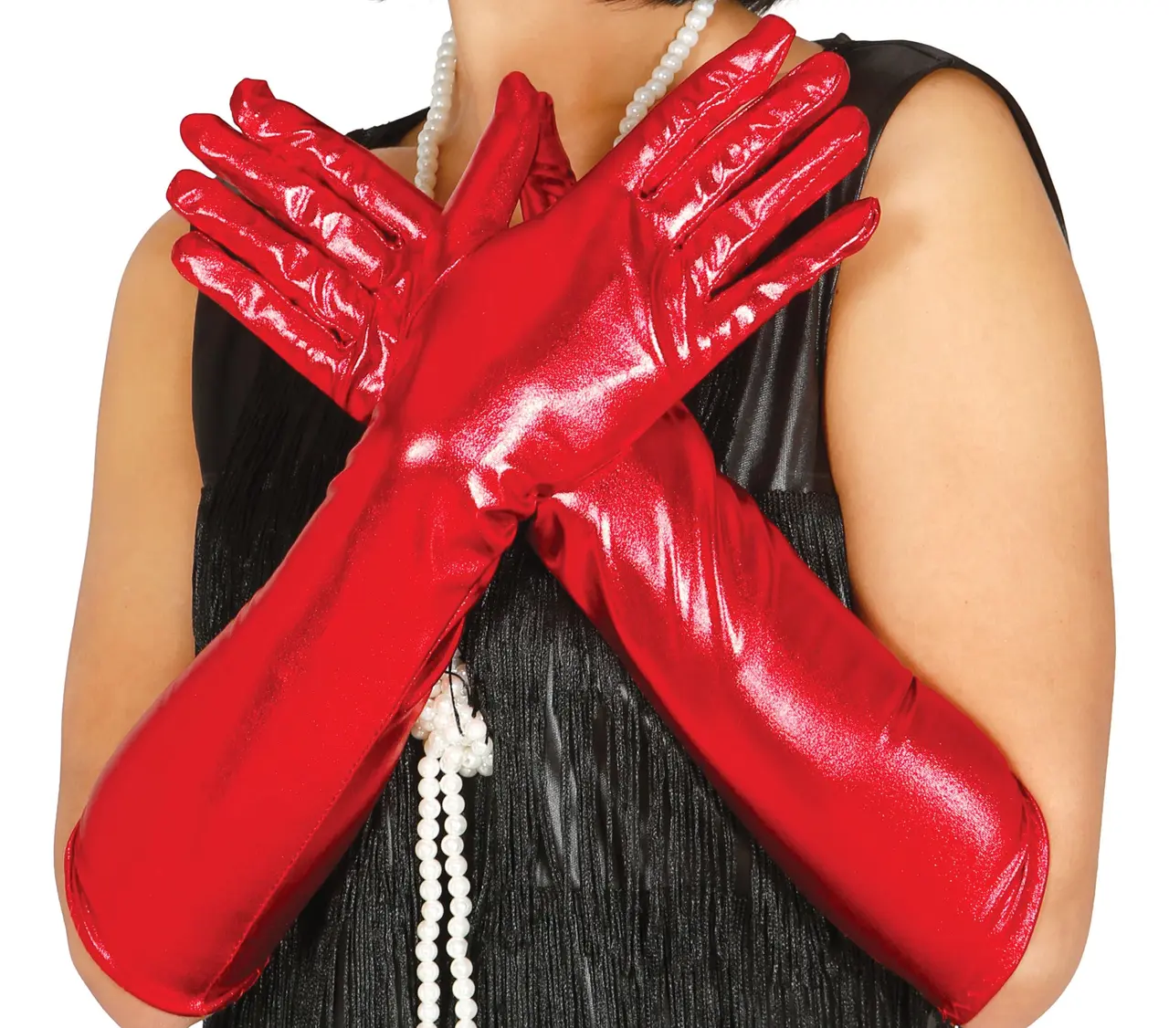 Metalliske handsker, 44 cm, rød
