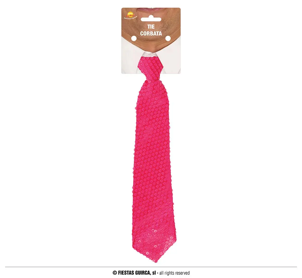 Neonlyserødt pailletslips 37 cm