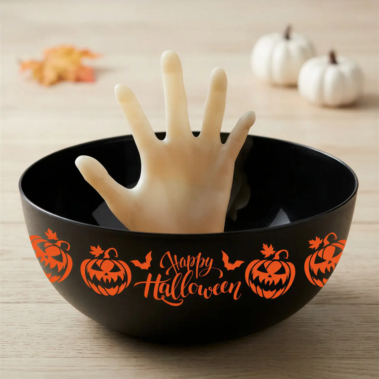 Skål "Happy Halloween" med hånd, 25 cm