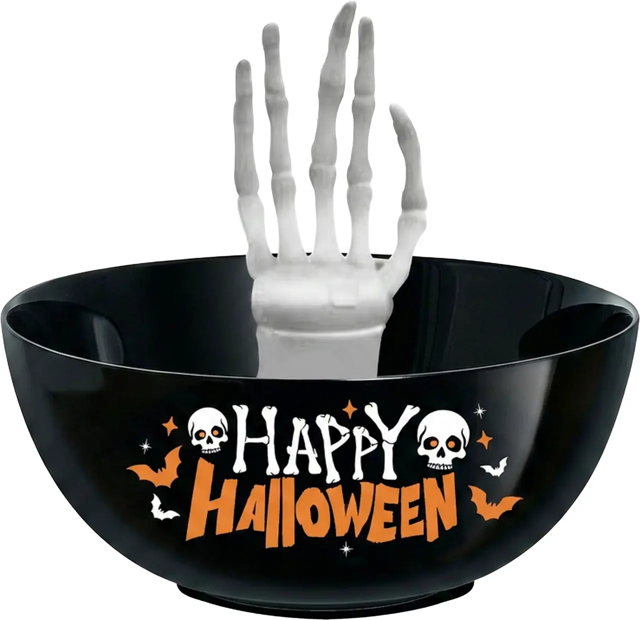 Skål "Happy Halloween" med skelethånd, 25 cm