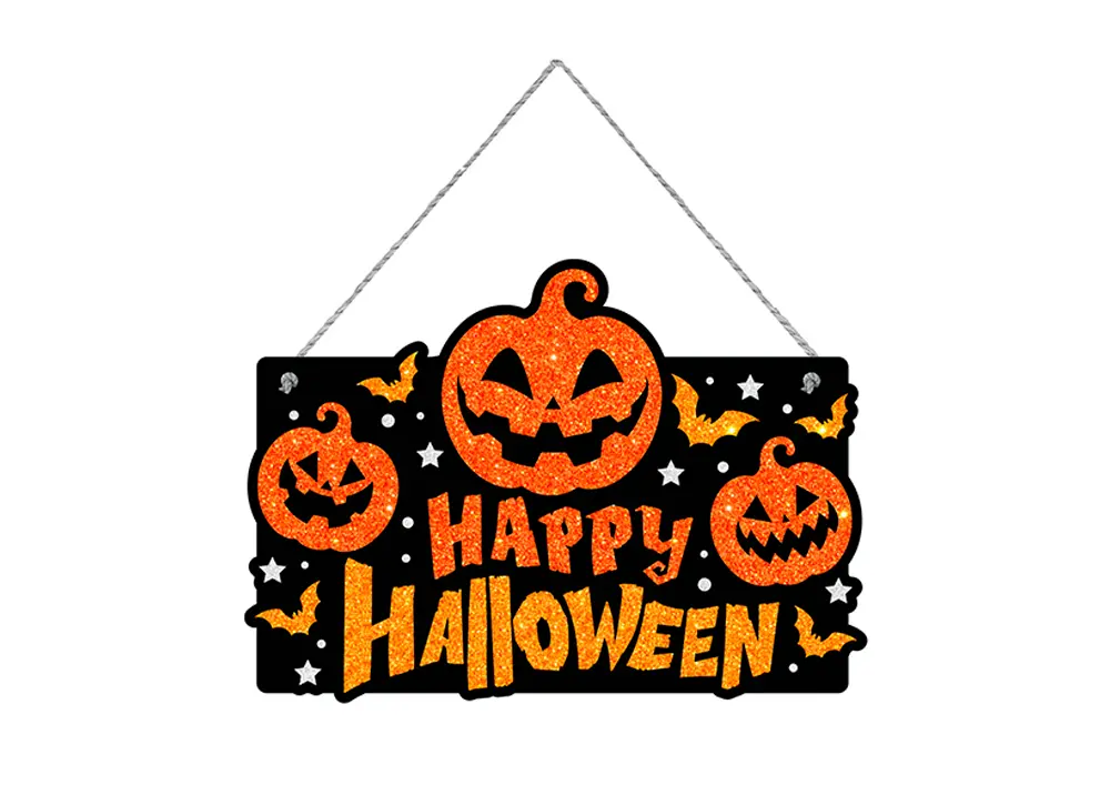 Glimmerskilt "Happy Halloween" med græskar 37 × 27 cm