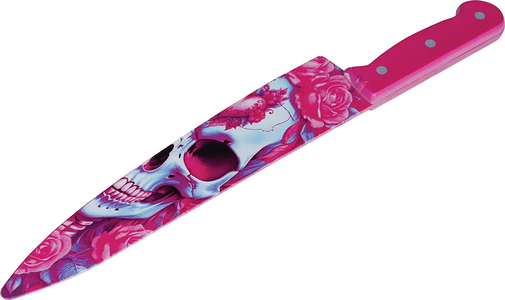 Kniv med kranie, lyserød, 37 cm