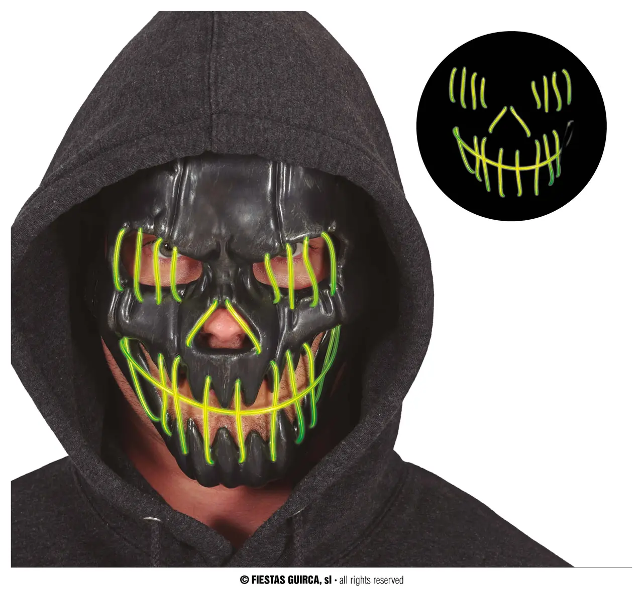 Sort smilende maske med lys, PVC