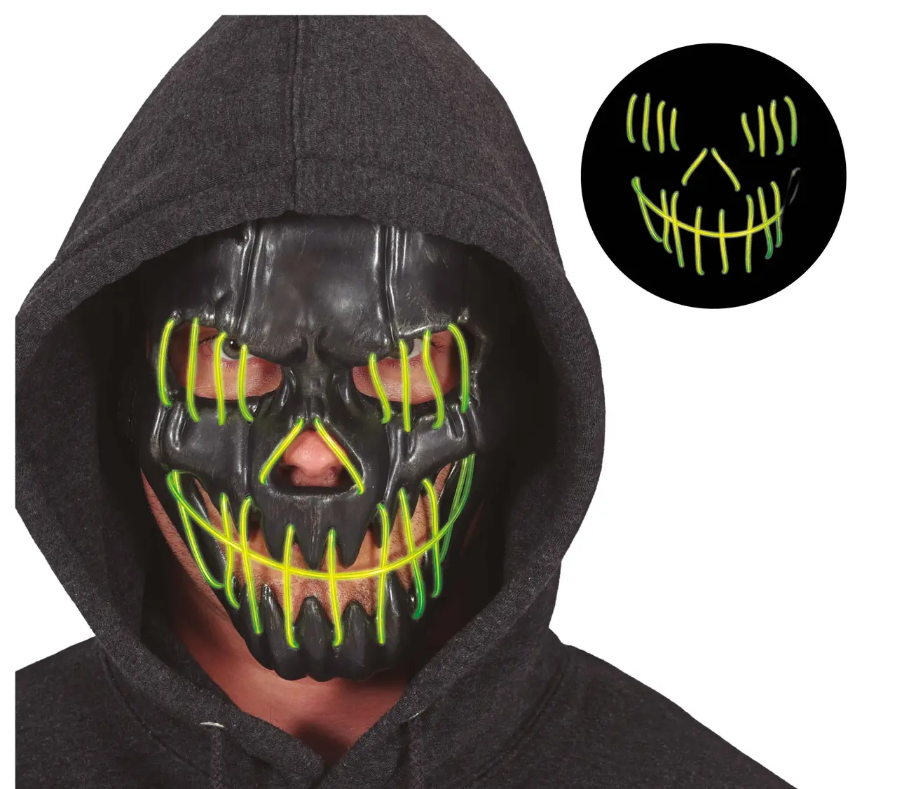 Sort smilende maske med lys, PVC