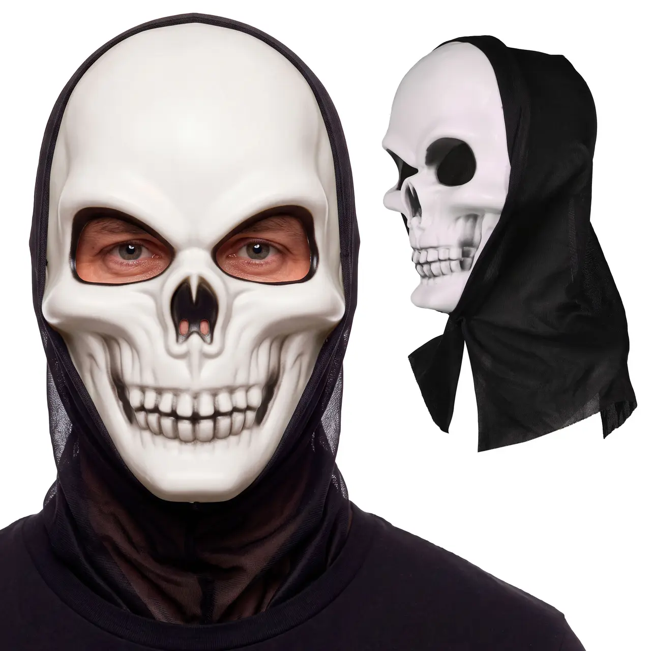 Dødningehovedmaske med hætte, PVC