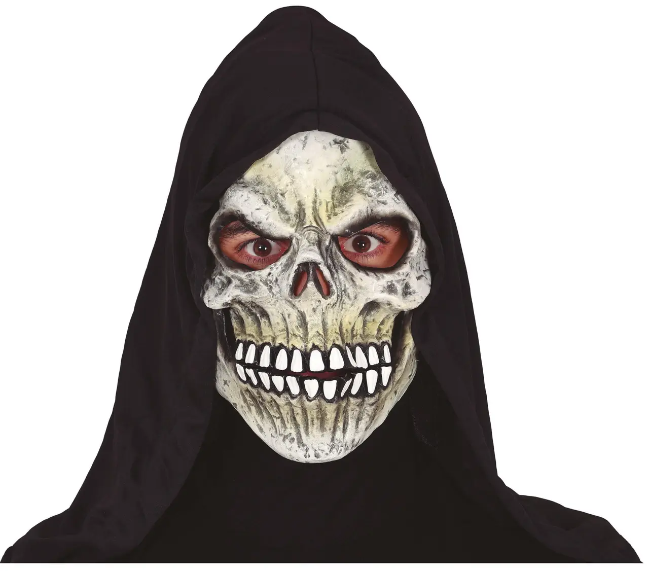 Skeletmaske med hætte, vinyl, hvid og sort