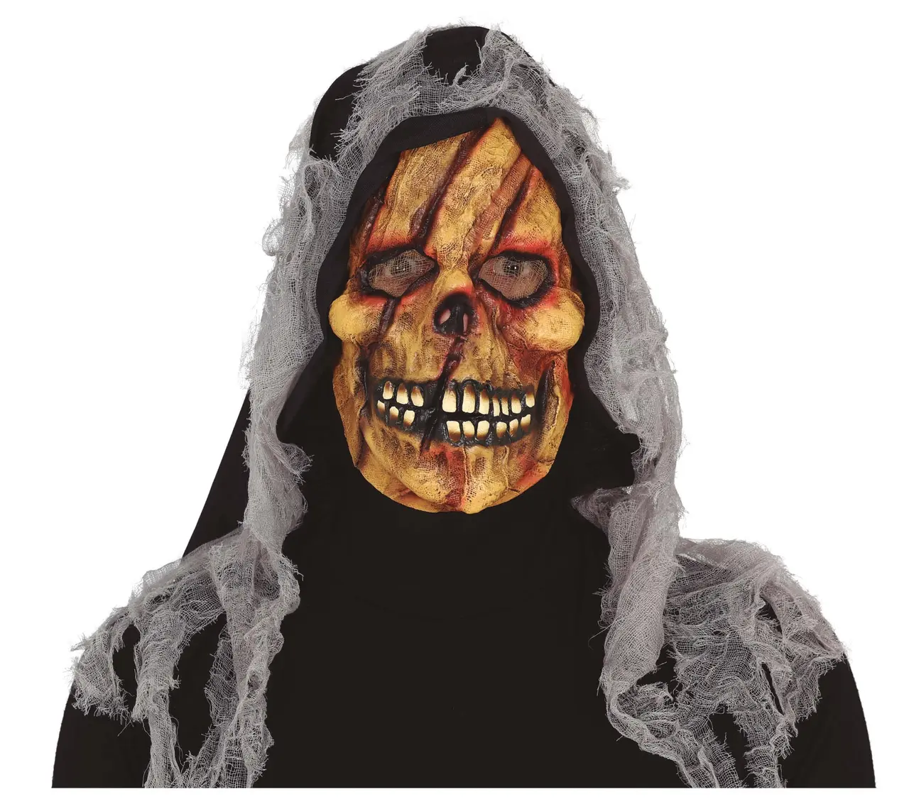 Skeletmaske med hætte, vinyl, brun og grå