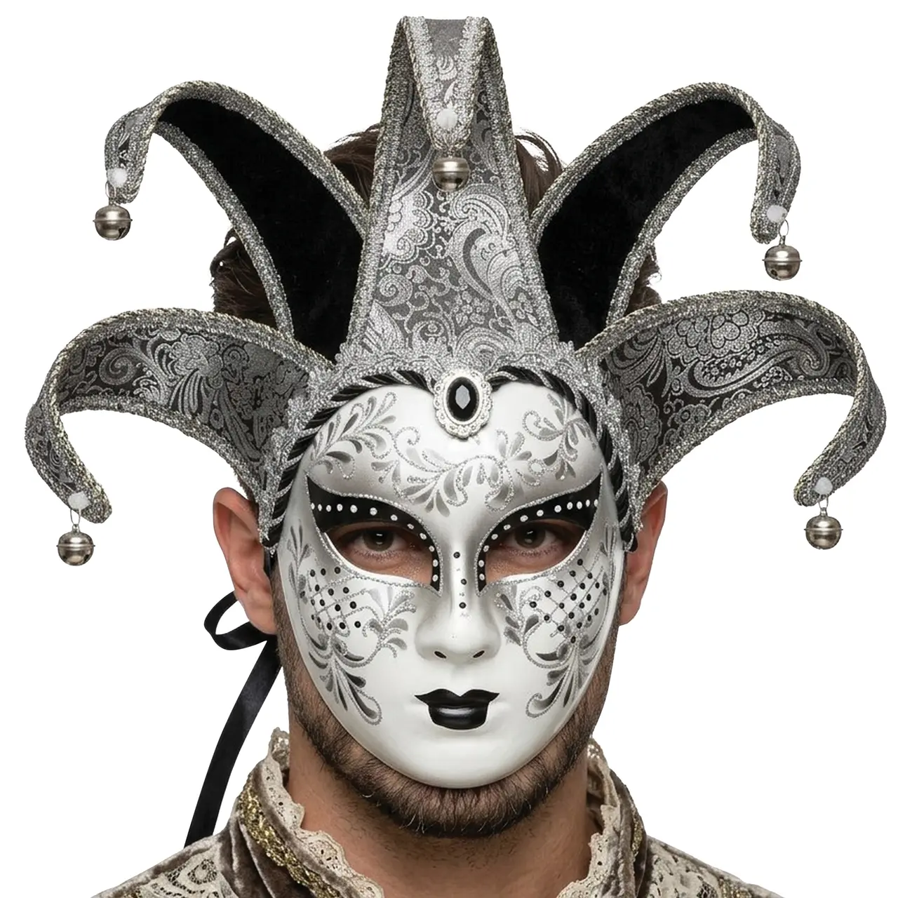 Venetiansk maske, hvid og sølv