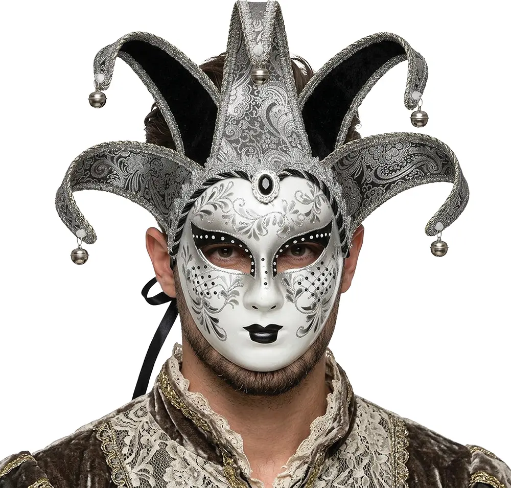 Venetiansk maske, hvid og sølv