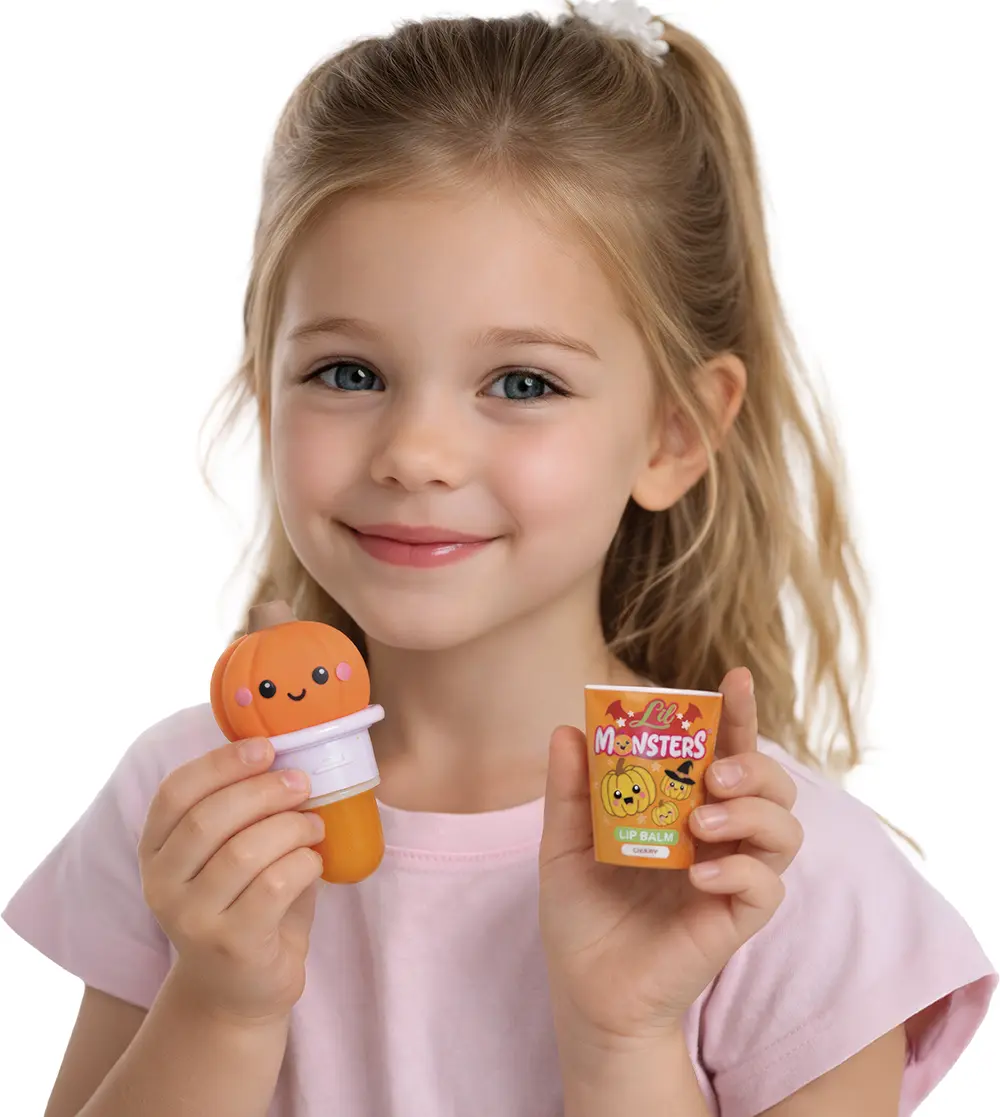 Lil Monsters læbepomade til børn, assorterede motiver, orange, lilla og lyserød