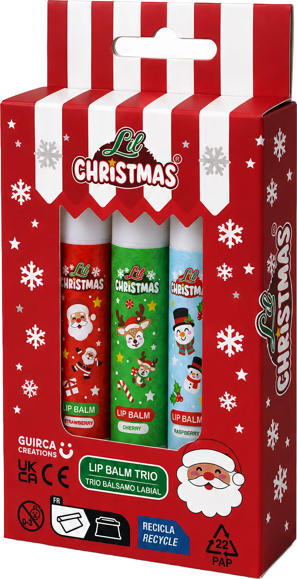 Lil Xmas læbepomadetrio til børn, assorterede motiver