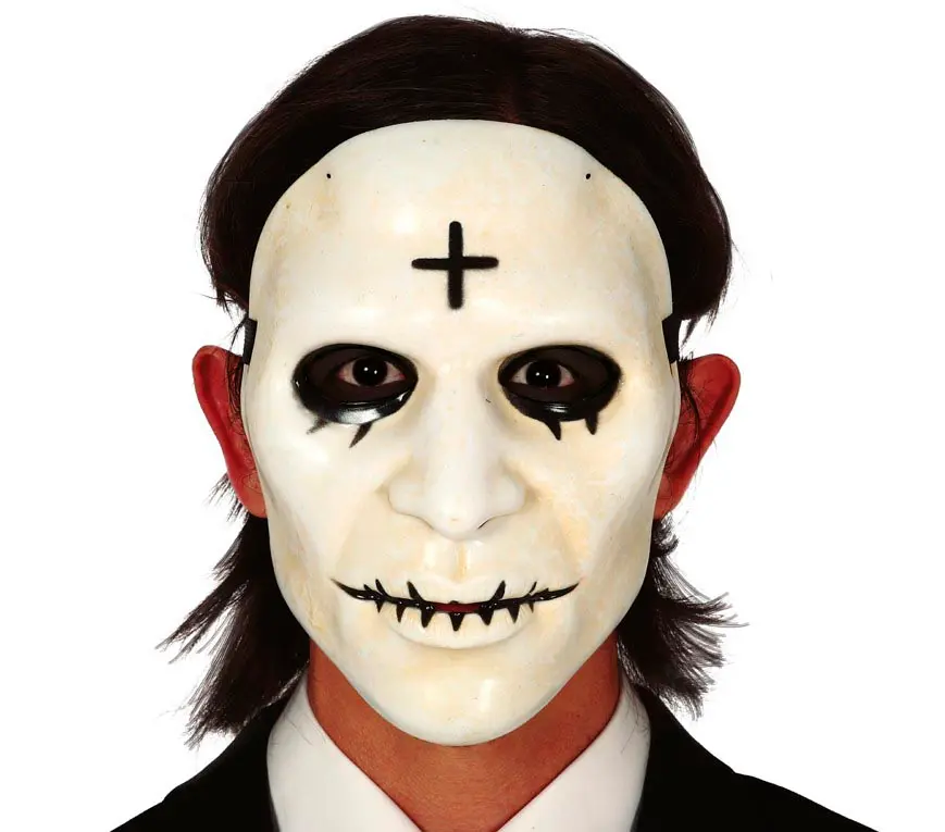 Hvid PVC-maske med kors, til herrer