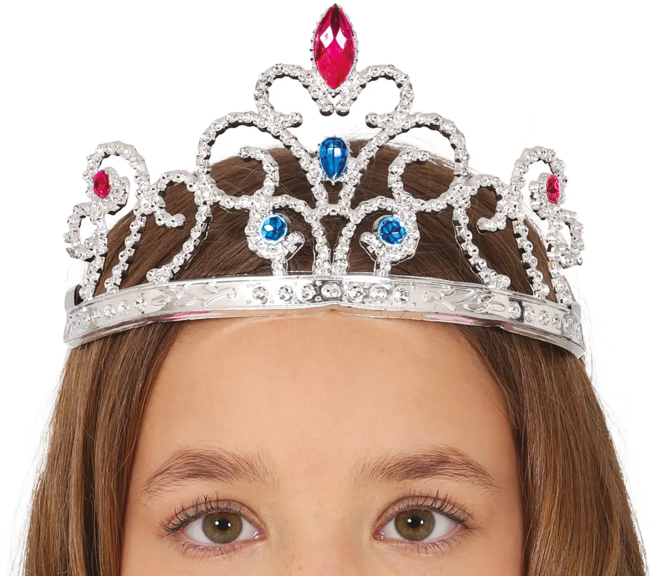 Sølvfarvet tiara med ædelsten til børn, ca. 10,8 cm