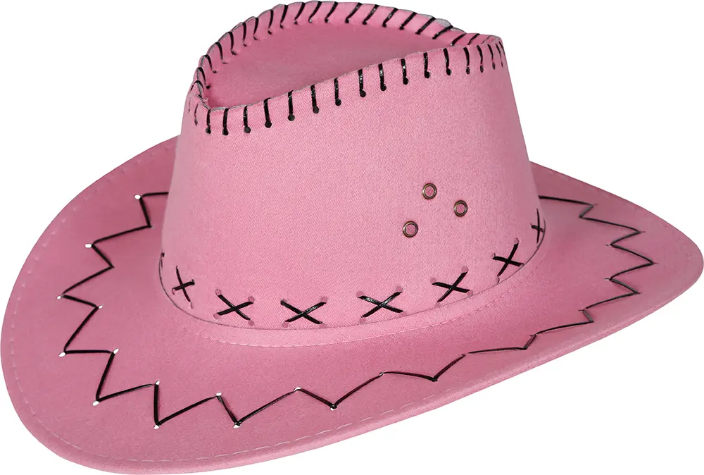 Lyserød cowboyhat i ruskindslook, til voksne