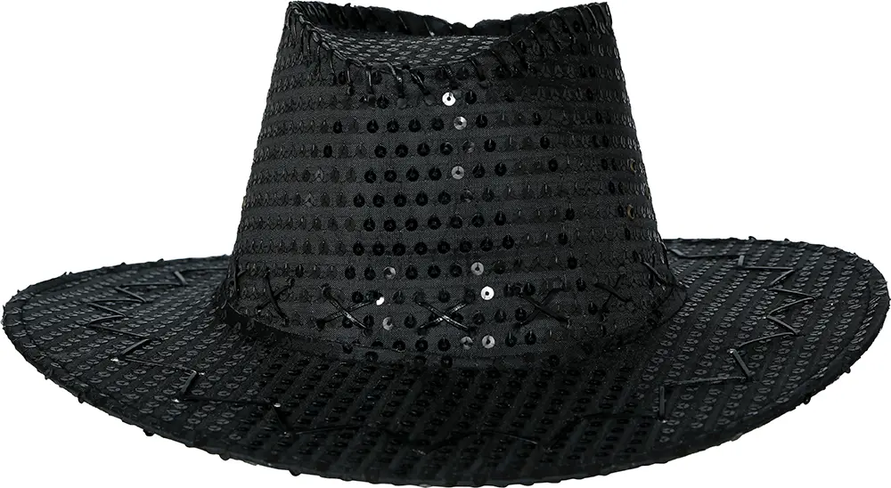 Sort cowboyhat med pailletter til voksne