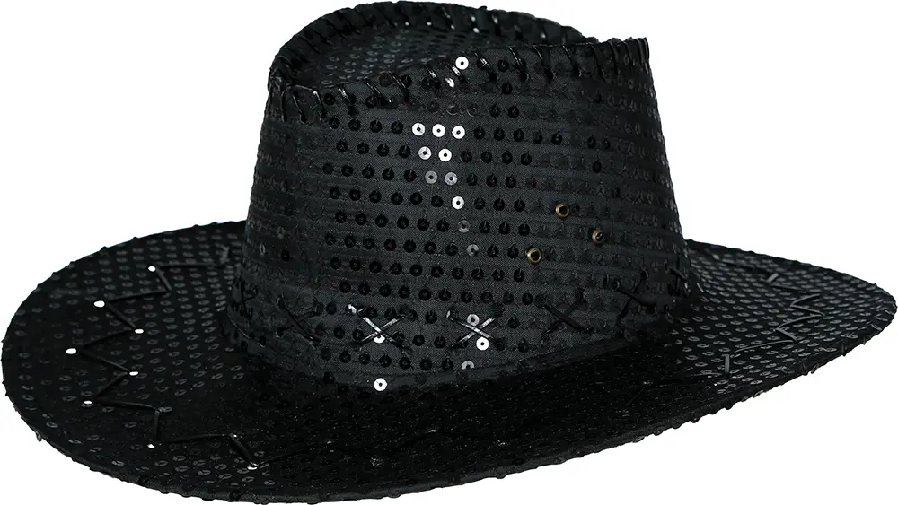 Sort cowboyhat med pailletter til voksne