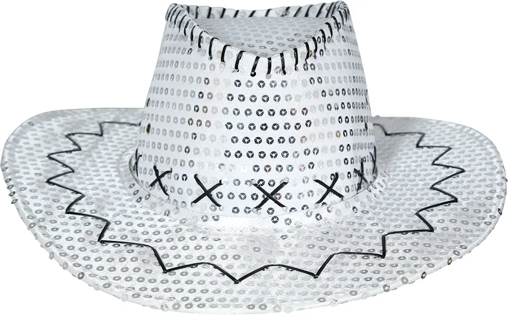 Cowboyhat med sølvpailletter til voksne