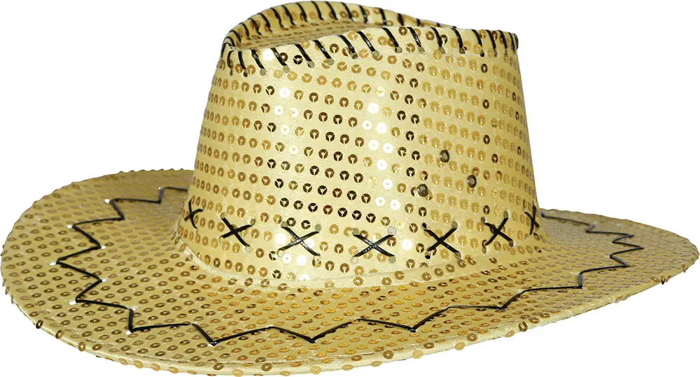 Cowboyhat med guldpailletter til voksne