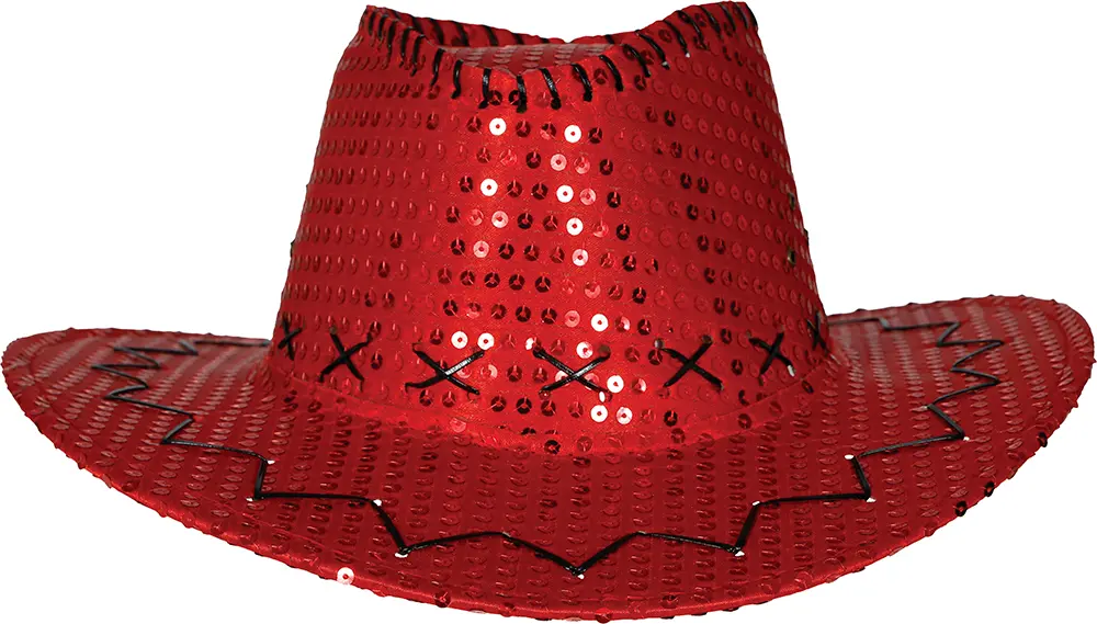 Rød cowboyhat med pailletter, til voksne
