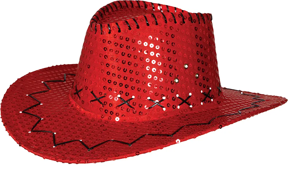 Rød cowboyhat med pailletter, til voksne