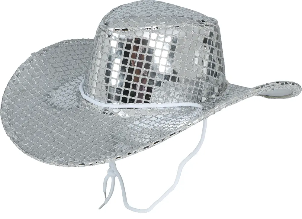 Sølvfarvet 80'er-disco-cowboyhat til voksne