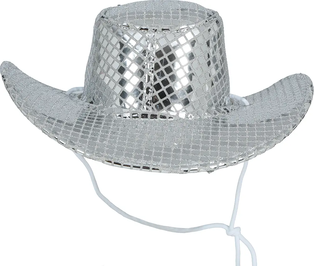 Sølvfarvet 80'er-disco-cowboyhat til voksne