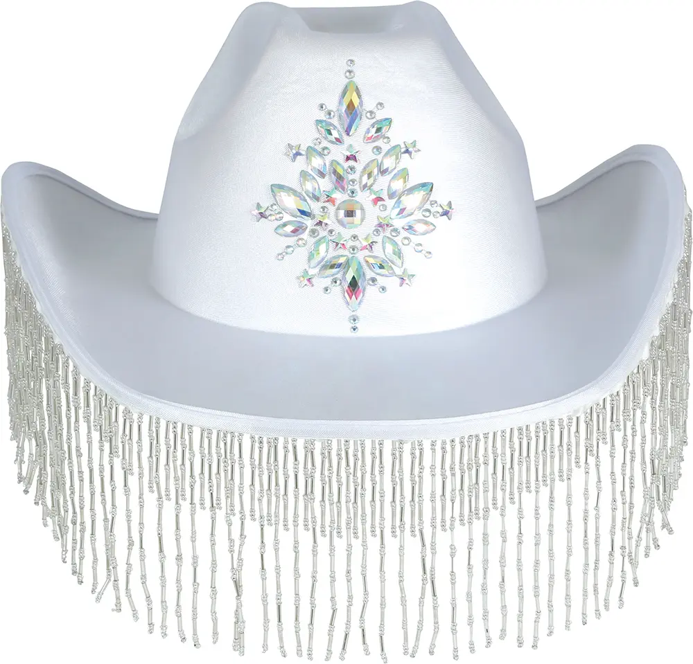 Hvid cowboyhat med frynser i høj kvalitet til voksne