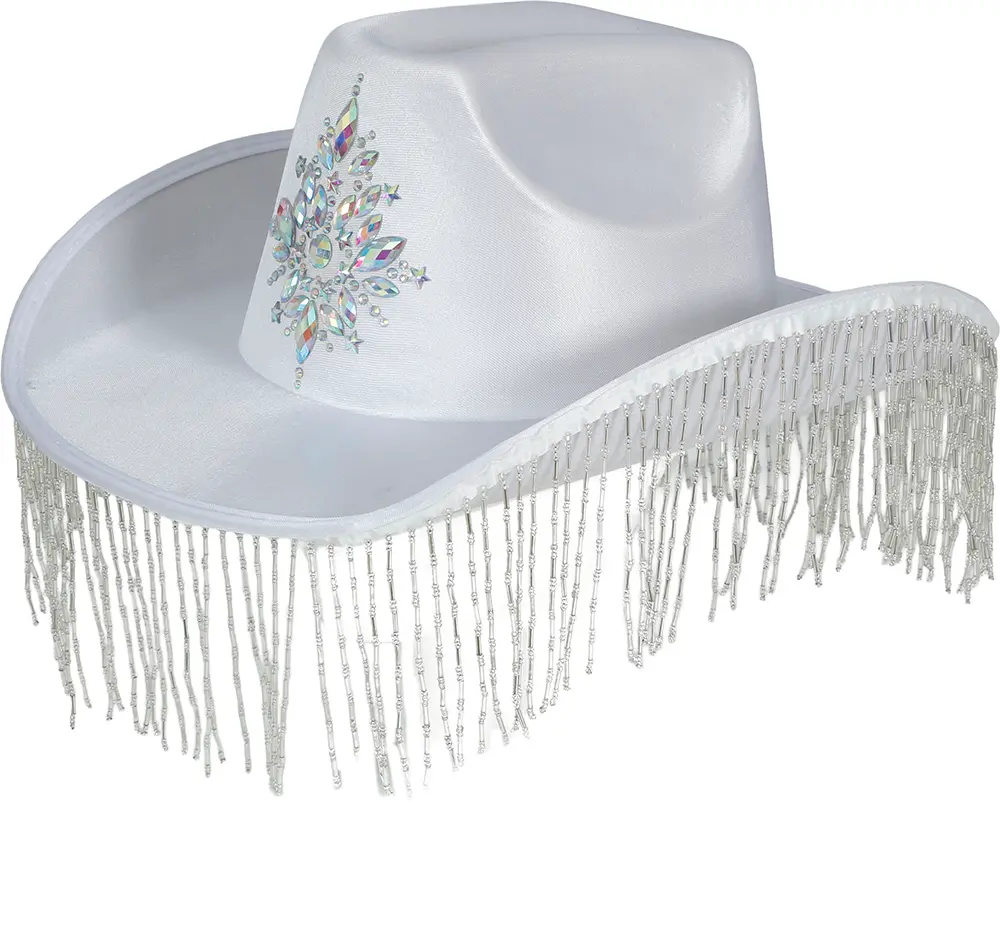 Hvid cowboyhat med frynser i høj kvalitet til voksne