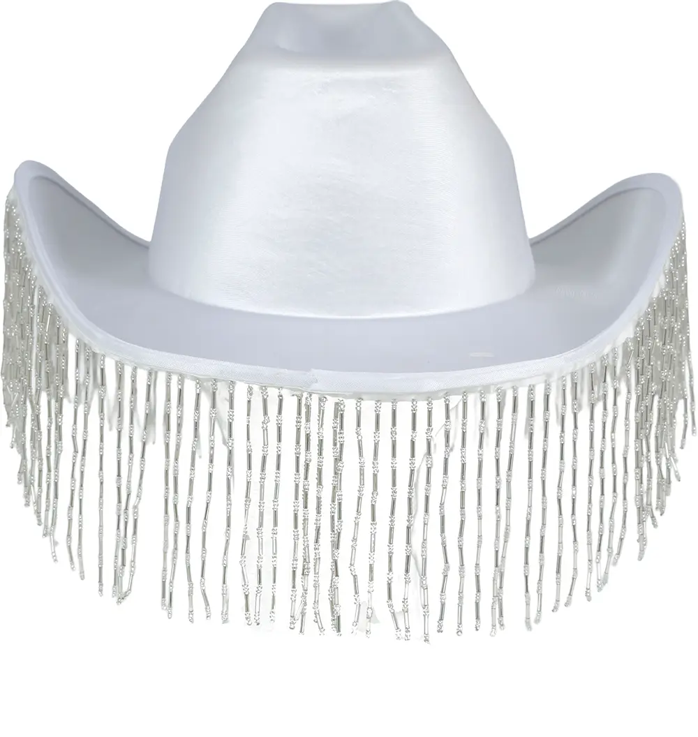 Hvid cowboyhat med frynser i høj kvalitet til voksne