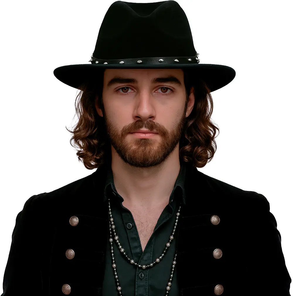Sort cowboyhat i filt med nitter til voksne