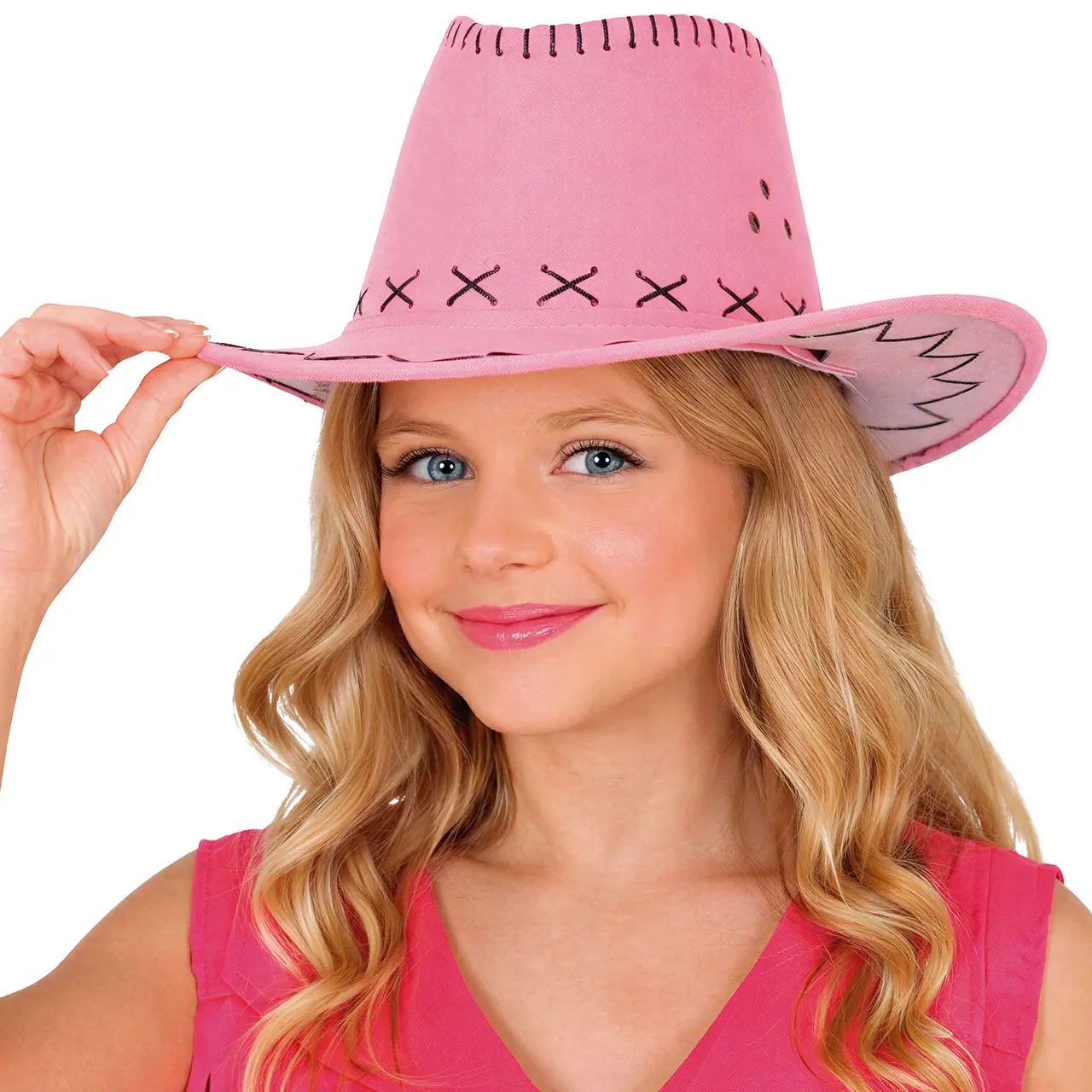 Lyserød cowboyhat i imiteret læder, til børn